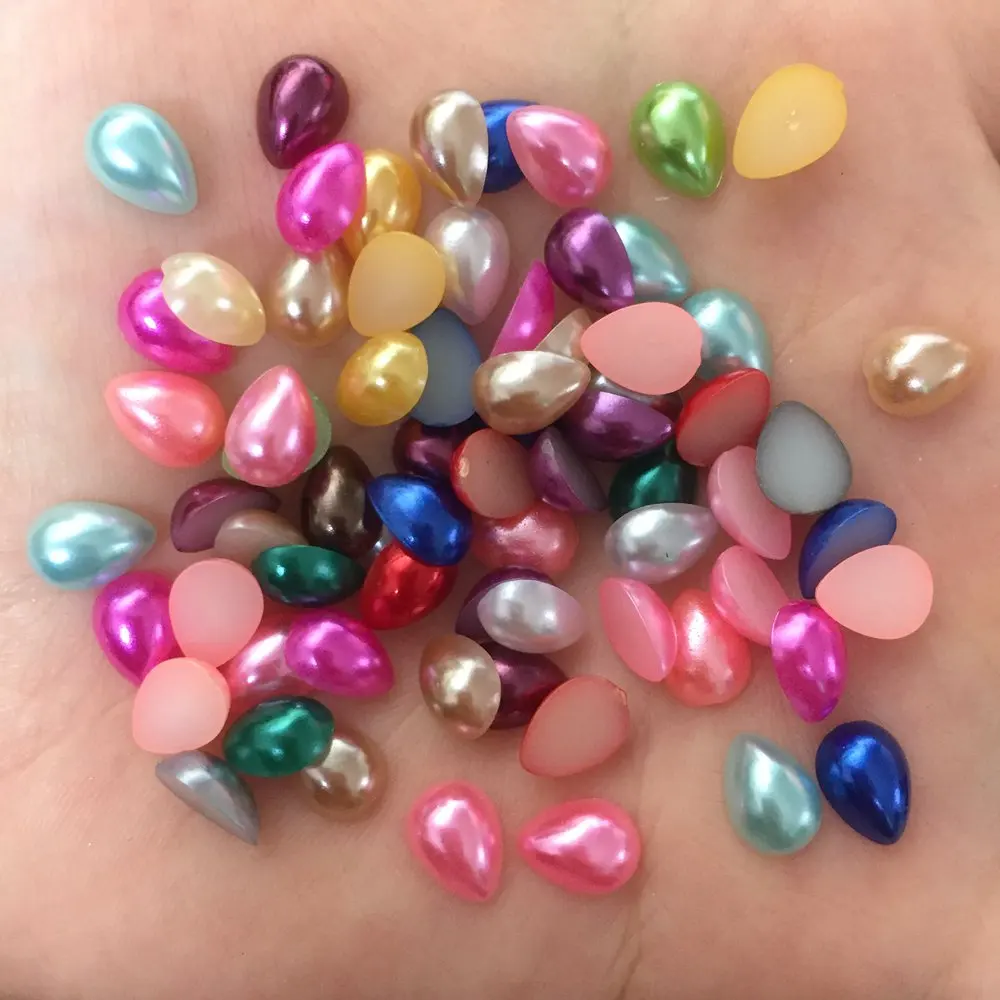 200pcs Rainbow Mix 6*8mm Drop Pearl Flatback Beads Child Scrapbook Wedding DIY F454