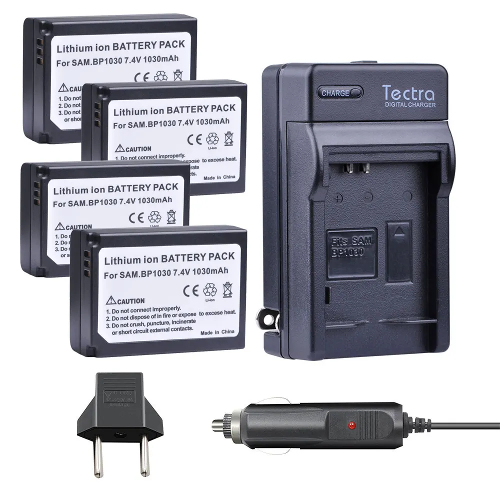 

Tectra 4pcs BP-1030 BP 1030 BP1030 Battery + Car Charger for Samsung NX200 NX210 NX300 NX500 NX1000 NX1100 NX-300M Battery