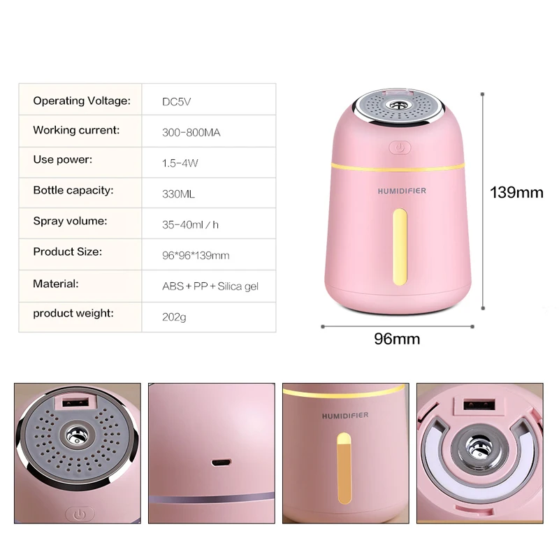 แบบพกพา Aromatherapy Air Humidifier USB Mist Maker Air Vaporizer USB Air พัดลมและไฟ led Aroma Essential Oil Diffuser