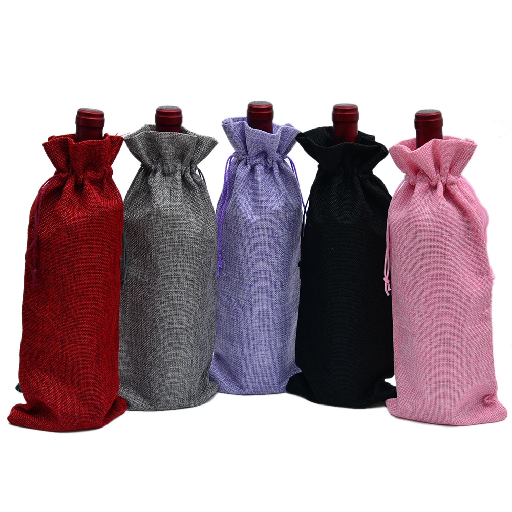 150pcs Reusable 750ml Hessian Jute Burlap Wine Bottle Covers Bag For Wedding Party Event Birthday Party Supplies