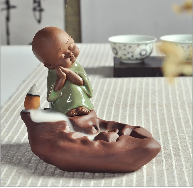 

Marvellous # TOP ART OFFICE home Buddhism Buddha " CHAN DAO quiet " Little Monk back flow incense Ge Yao kiln porcelain pottery