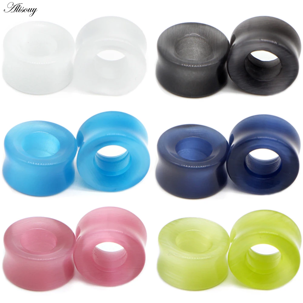 1Pc Stone Glass Ear Tunnel Plugs Mixed Style Hollow Single Flared Ear Flesh Gauges Piercing Ear Expander Stretcher Body Jewelry