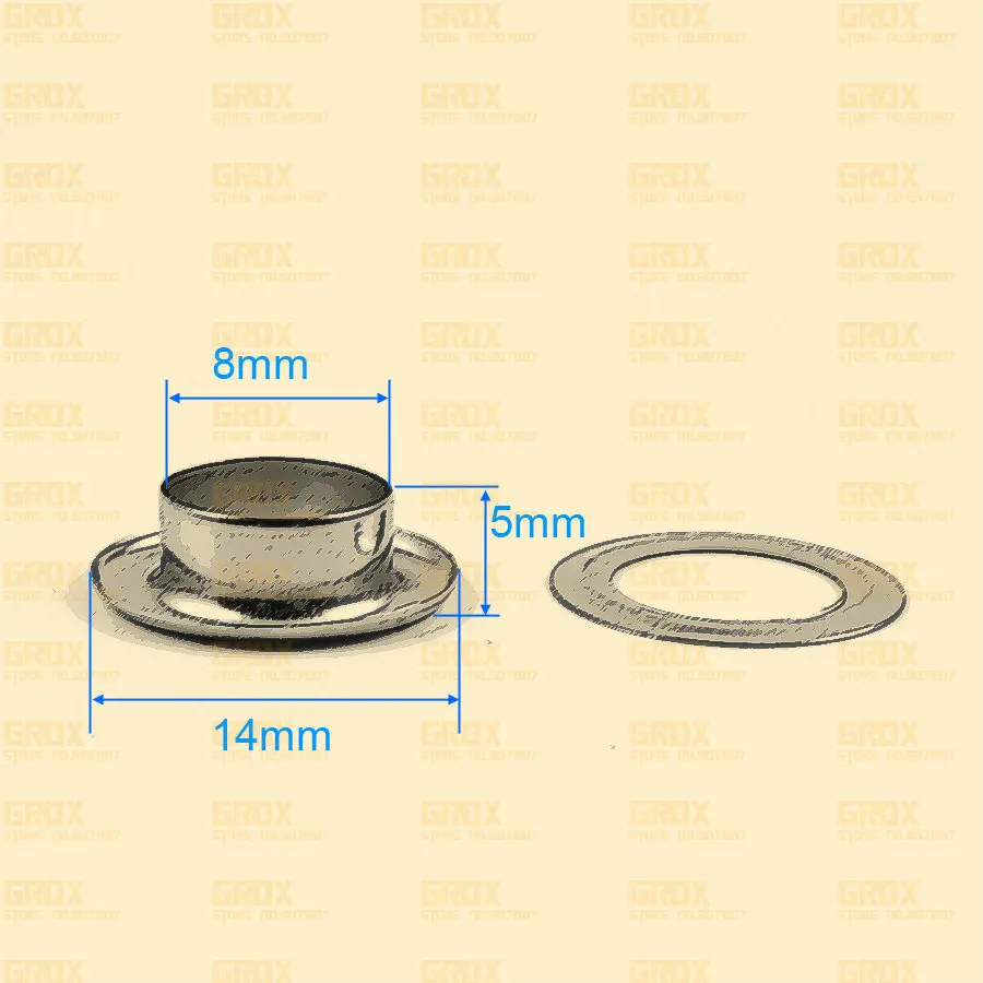 400 Set 14*8*5mm (Outer diameter * Inner diameter * Height) Gold Round Eyelet Grommet