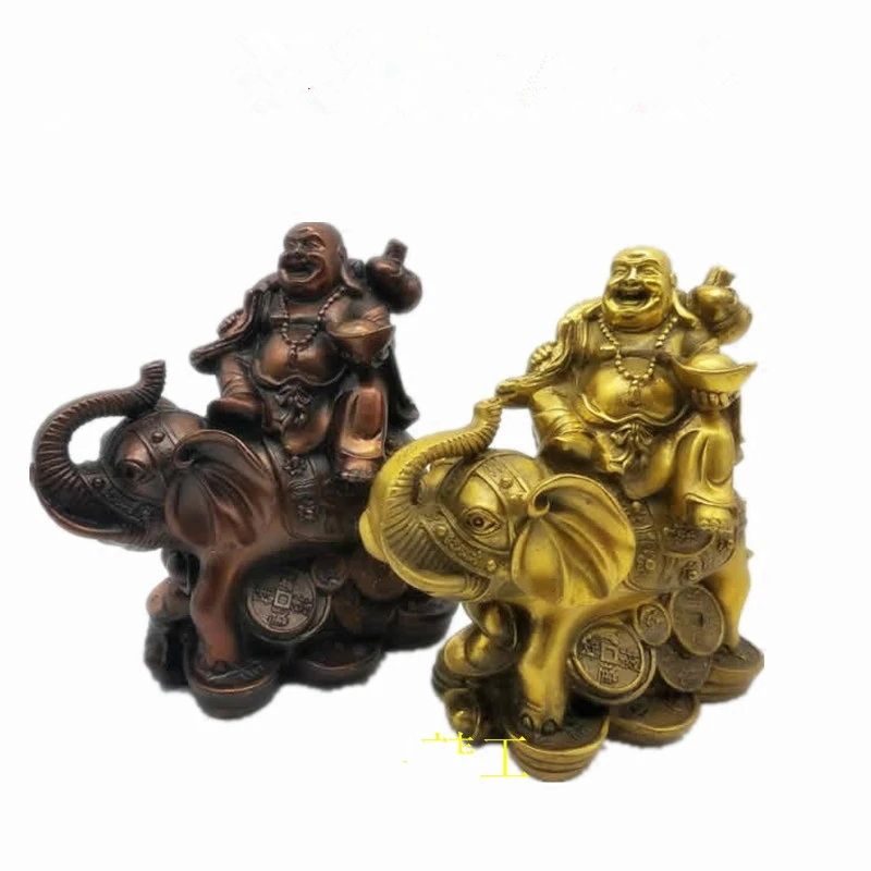 

china buddhism bronze wealth Elephant coin gold bag happy laugh Maitreya Buddha Home decoration handicraft statue