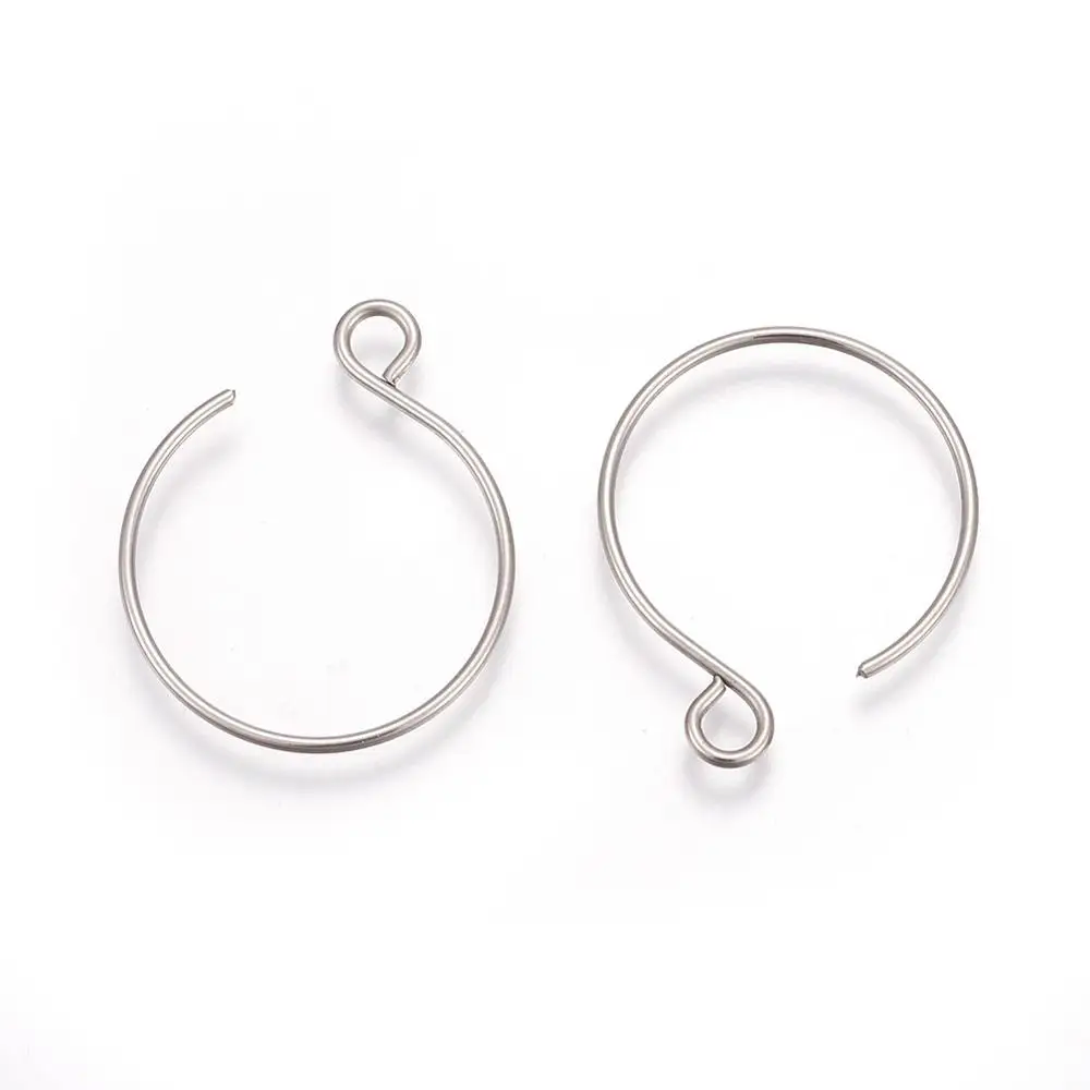 200pc 304 Stainless Steel Earring Hooks Half Round Vacuum Plating DIY Jewelry Findings 18.5x14mm, 22x18mm, Hole 2.5mm, Pin 0.7mm