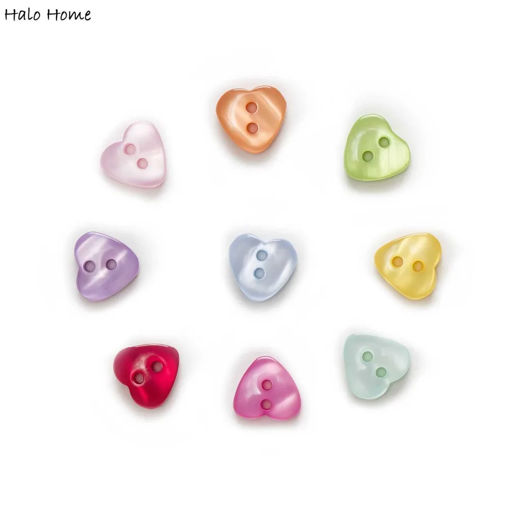 Heart Multi-Color Optional 50/100pcs 2 Holes Resin Buttons Home Decor Clothing Sewing Scrapbooking Card Making DIY 12x11mm