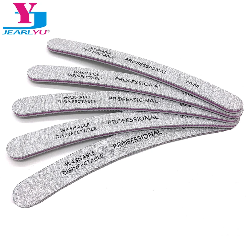 5pcs/lot Nail File 80/80 Nails Buffers Buffer Lixa Banana Style Nail Filer Grey Curved Nagelvijl Nails Accessoires Salon Tools