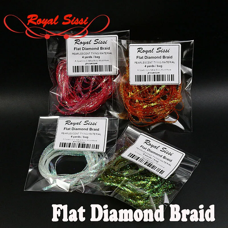 Royal Sissi 4yards/bag 10 optional colors flat diamond braid 3mm wide pearlescent sparkle shrimp flashback fly tying materials