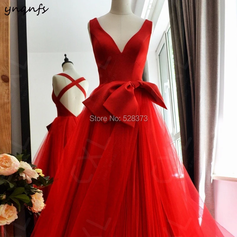 YNQNFS ED176 Real Elegant V Neck Red Evening Homecoming Dresses Long Cross Back