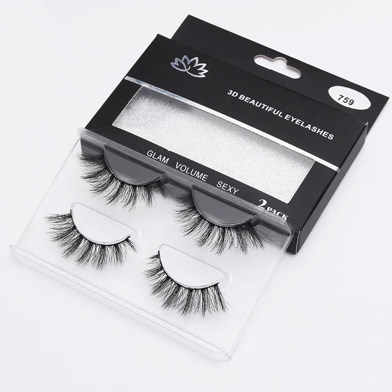 LEHUAMAO 2 Pairs 3D Mink Lashes Natural Long False Eyelashes Dramatic Volume Fake Lashes Makeup Eyelash Extension Silk Eyelashes