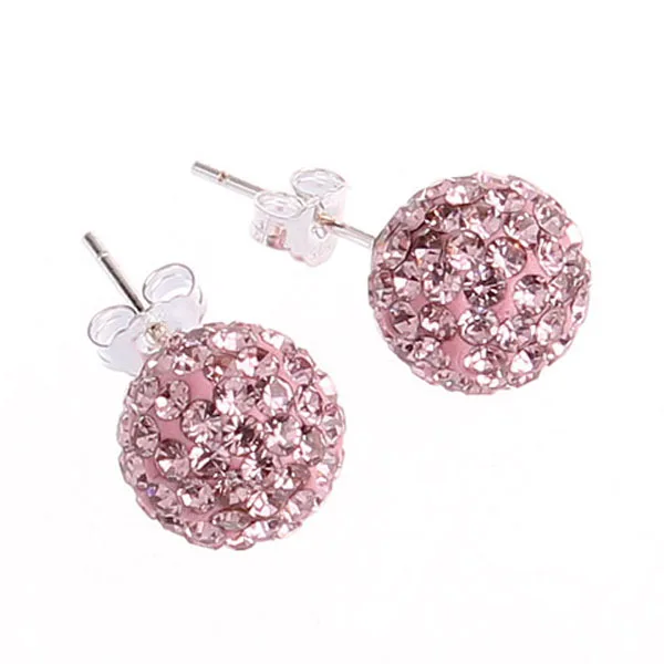 16 Colors Austrian Crystal Rhinestones Pave 10mm Disco Ball Bead Authentic 925 Sterling Silver Stud Earrings SSCE016