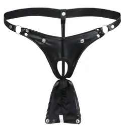 String Jockstrap en cuir PU pour hommes, string sexy, poudres bombées bouclées, culotte trou pour pénis, slips gay, sous-vêtements porno, lingerie 7.0