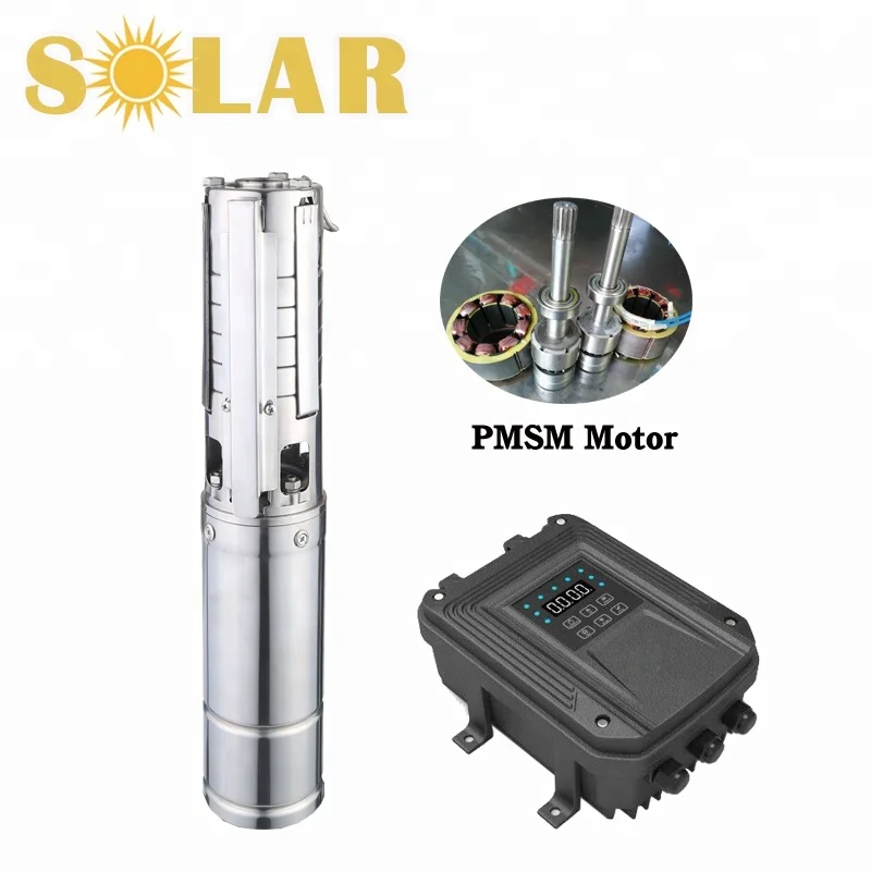 DC12&24&48&72&110V permanent magnet synchronous motor solar powered water pump for irrigation submersible borehole solar pump