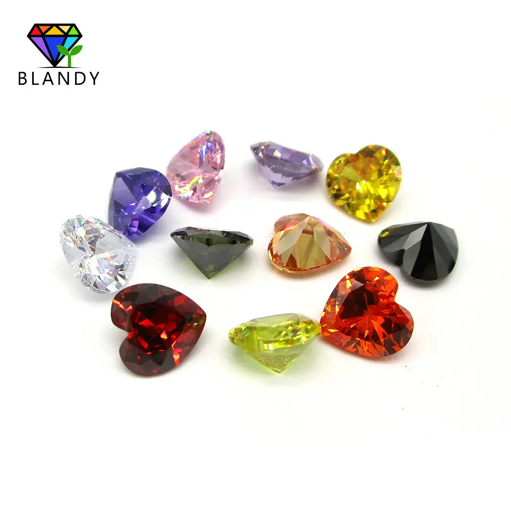 50pcs/lot 3.0~15mm 5A Heart Cut Violet, Olive, Purple, Black, Pink, White Cubic Zirconia Stone CZ Gems For Jewelry