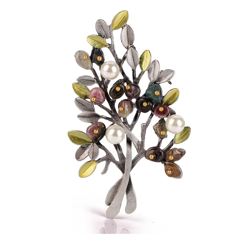 chenlege fashion flower brooches jewelry natural stone retro tree brooch for woman pins buckle wedding party bouquet vintage