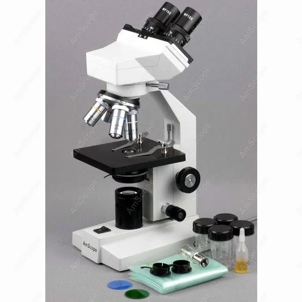 Binocular Biological Microscope-AmScope Supplies 40x-1000x Binocular Biological Microscope + Slides