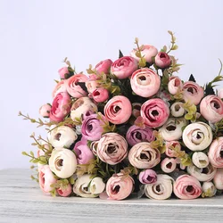 InjTea-Bouquet de roses artificielles vintage, 6 têtes, 4 petits bourgeons, fausses fleurs rétro pour mariage, maison, décoration de fête, bricolage, européen