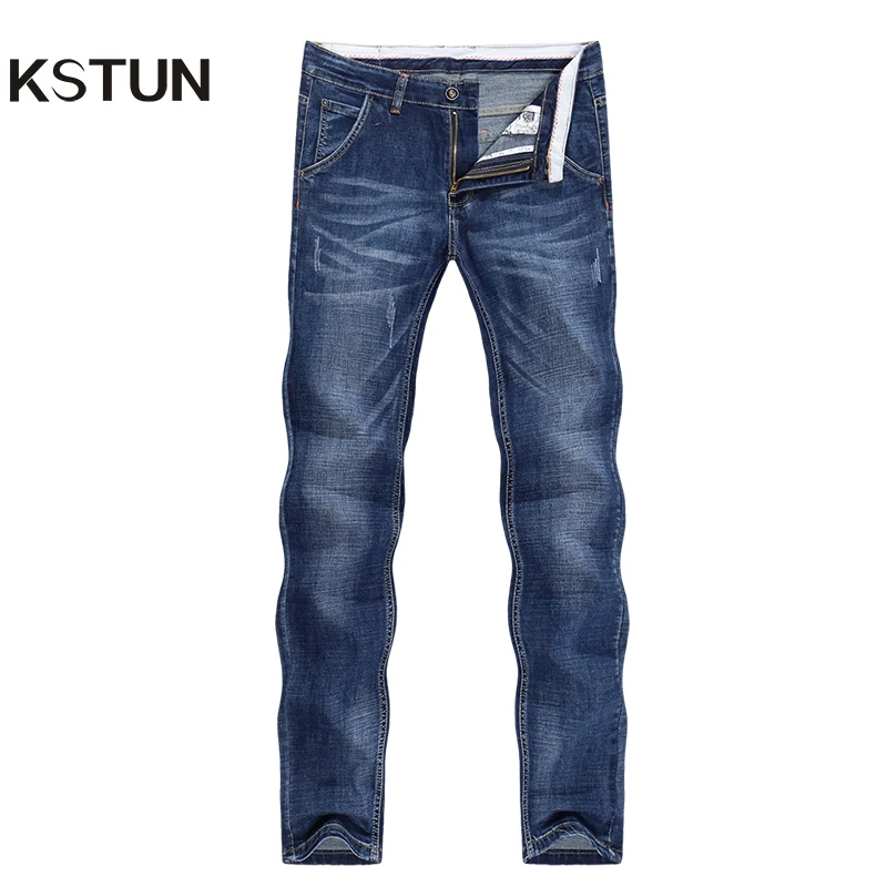 KSTUN Jeans Men Pants 2024 New Blue Slim Straight Denim Pants Casual Fashion Men's Trousers Full Length Cowboys Man Homme Jean