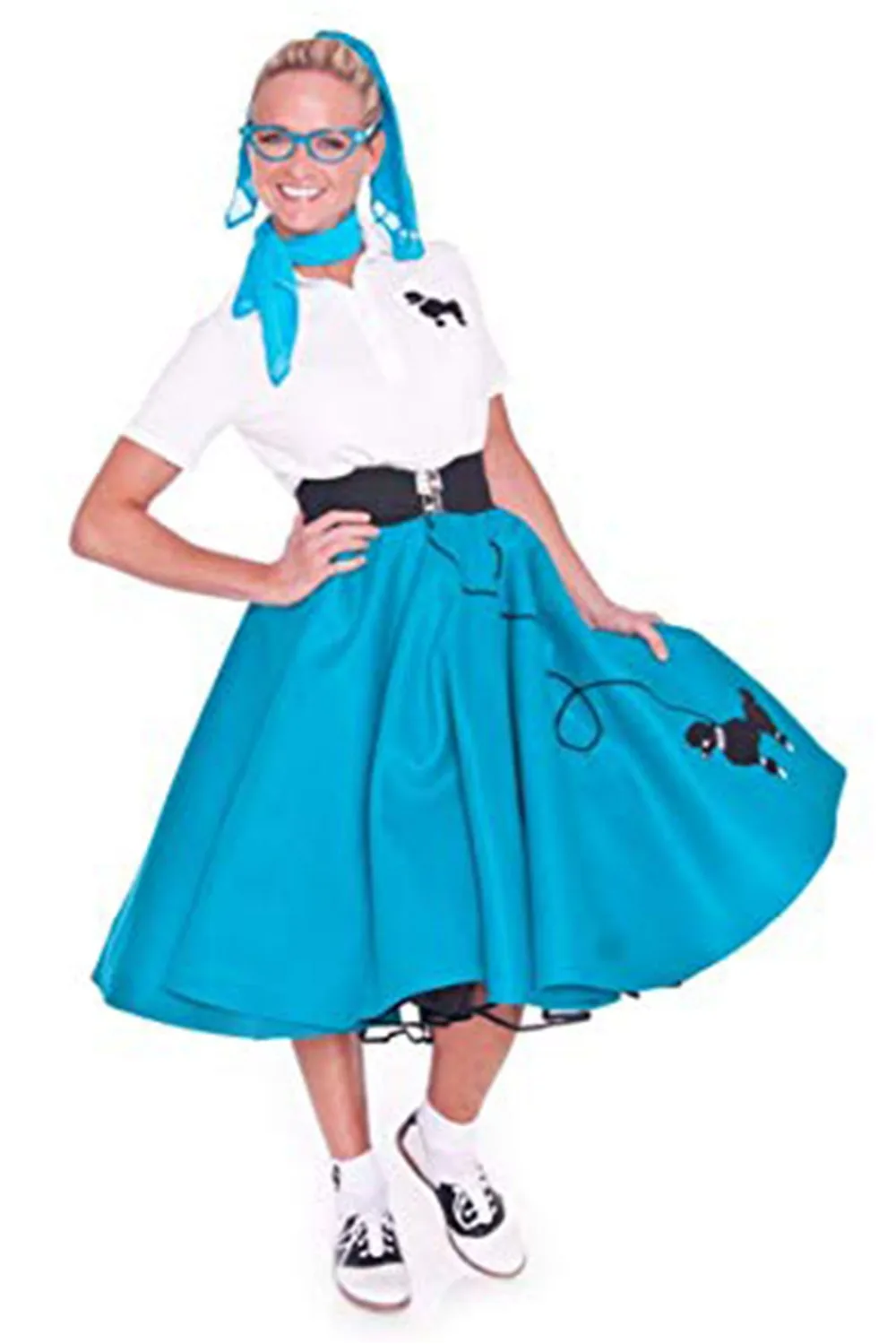 Adult 4 Piece Poodle Skirt for Adult Women Retro 60s 80s Women Grease Costume Halloween Disguise Party Clothes for Ladies