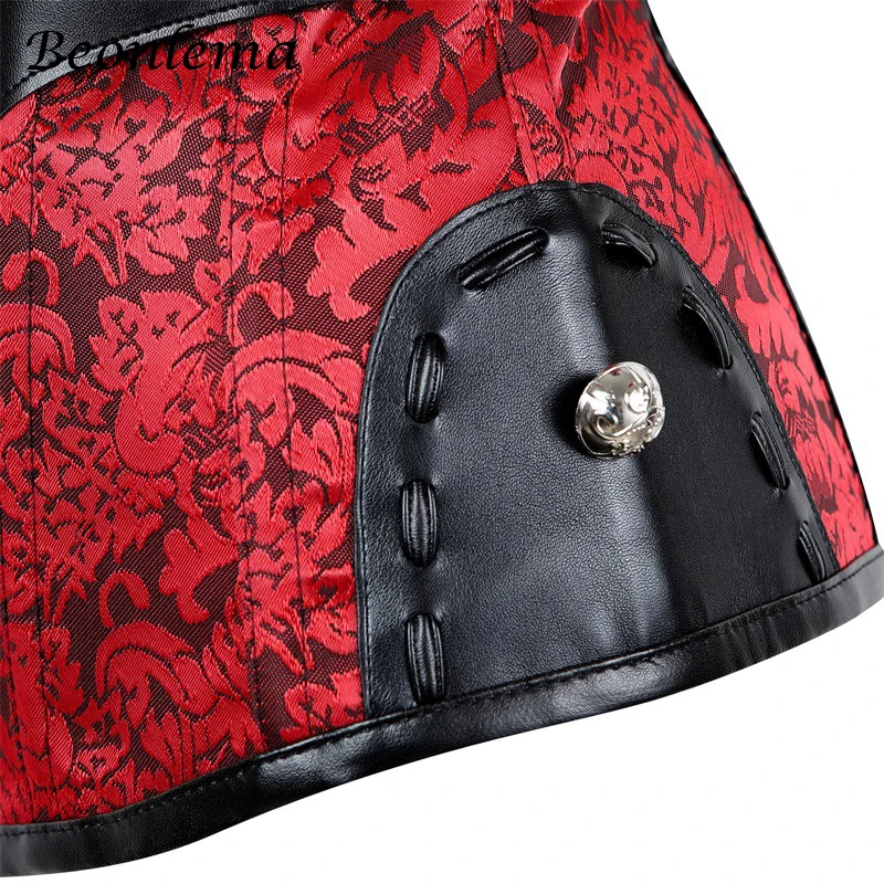 Beonlema Gothic Women Corset Sexy Bustiers Steampunk Faux Leather Corsets Lacing Up Black Red Goth Clothing With Zipper