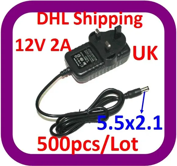 

DHL Free Shipping 500pcs/lot AC 100-240V to DC 12V 2A UK Plug AC/DC Power Supply Adapter for Led Strips Lights