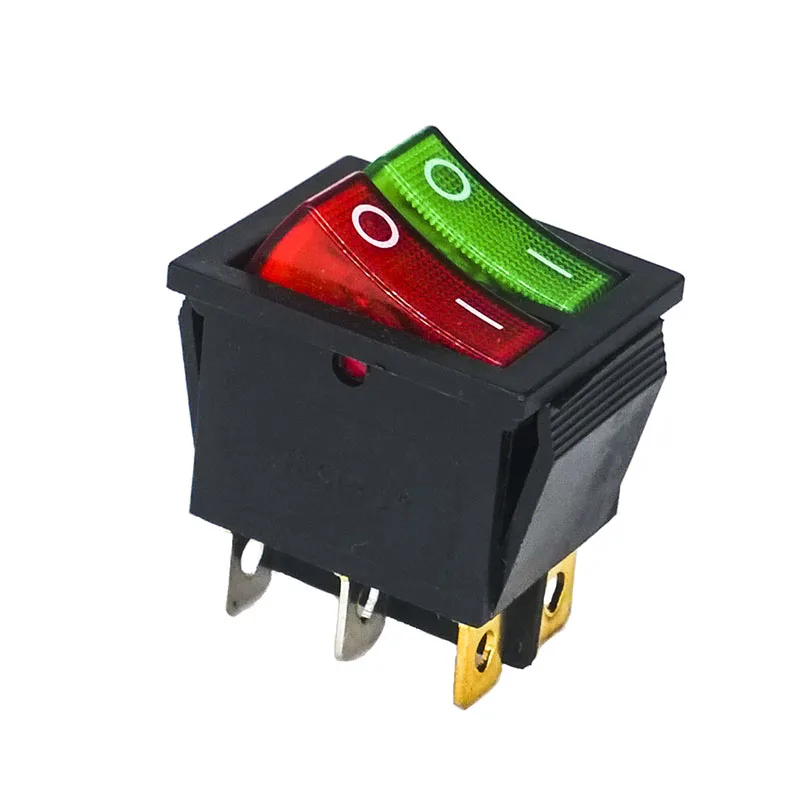 3 Stks/partij 31*25Mm Rood/Groen Lamp Light Dpst 6PIN Snap-In On/Off Positie snap Boot Rocker Switch 16A/250V Hoge Kwaliteit Koper