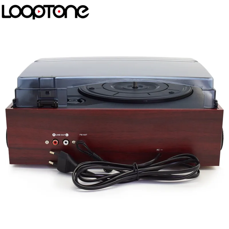 LoopTone Stereo Phono Turntable BT Vintage Vinyl LP Record Player AMFM Radio USB/SD Aux Cassette MP3 Recorder Headphone Jack