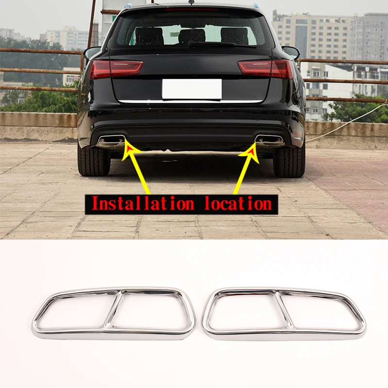 

2 Pcs Exhaust Pipe Cover Stainless Steel Chrome For Audi A6 A7 C7 2016-2018 CarExterior modification Accessories