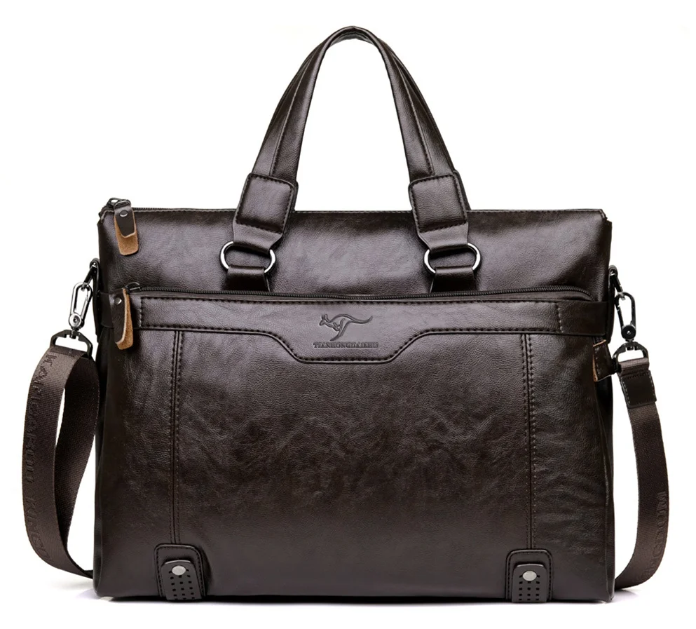 Men Business Leather Briefcase Shoulder Messenger Bag for 14\