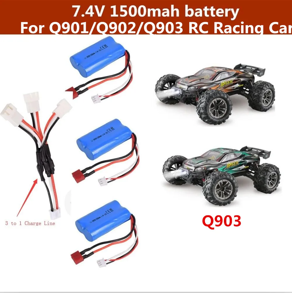 2PCS Or 3PCS 7.4V 1500mAh Battery for Q901 Q902 Q903 High Speed Remote Control RC Car Truck spare parts Add 3 In 1 Charge Line