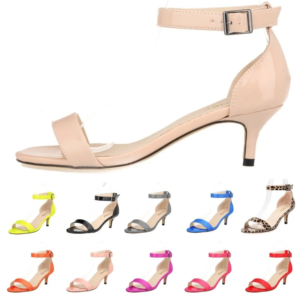 

LOSLANDIFEN Fashion Multicolour Open Toe Ankle Strap Women Sandals Sexy High Heels Lady Shoes Buckle 5cm Low Heel Summer