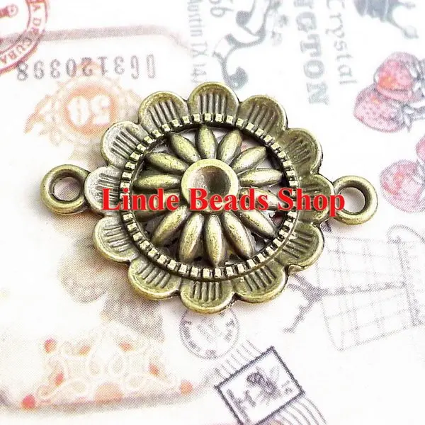 

Free Shipping 20x28mm flower connect beads antique bronze colour zinc alloy bead charm pendant 100pcs/lot ADS122