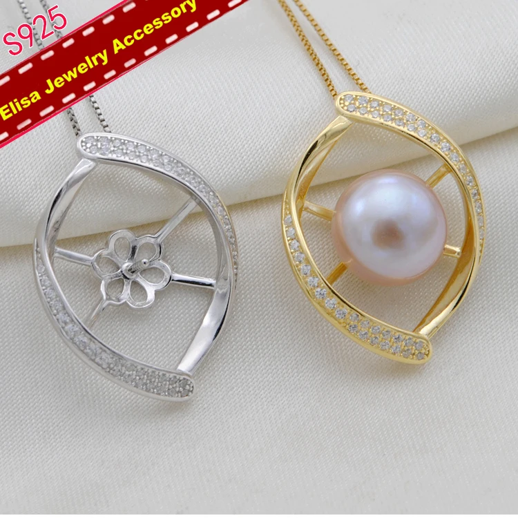 

Classic Big Pearl Pendant Settings S925 Sterling Silver Pendant Findings Silver&Gold Color Women DIY Pendant Components 3Pcs