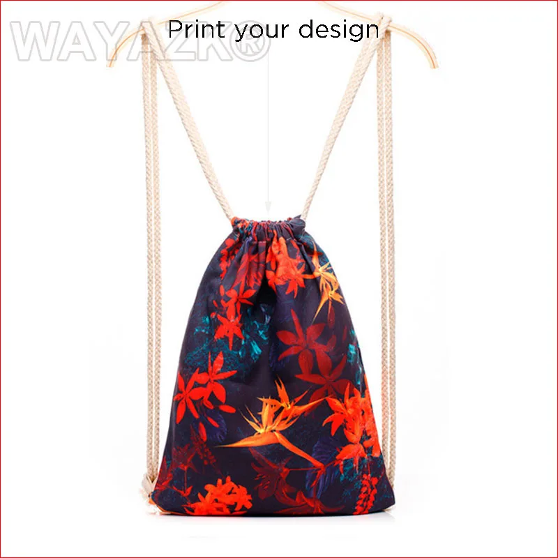 (100pcs/lot) personalized custom printed canvas cotton drawstring backpack PE bag