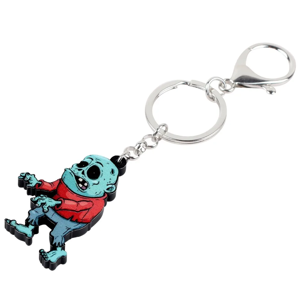 Bonsny Acrylic Halloween Cartoon Zombie Key Chain Keychain Holder Pendant Punk Jewelry For Women Girls Teens Bag Car Charms Bulk