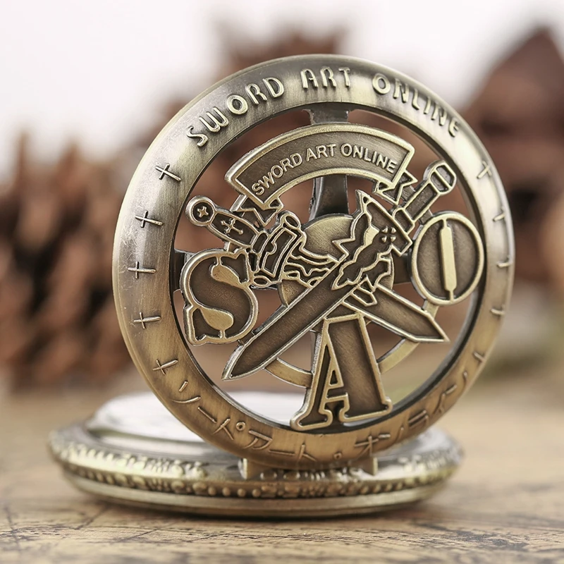 Montre de poche à quartz creuse SAO Sword Art pour hommes et femmes, pendentif en bronze rétro, horloge analogique JOGifts, 2022