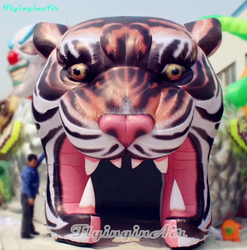 Outdoor Large Inflatable Tiger Archway Cartoon Animal Mascot Door 4m Airblown Tiger Head Arch For Entrance Decoration