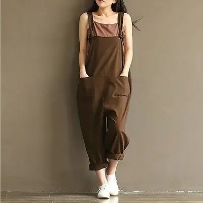 

Women Fashion Autumn Overalls 2017 Casual Rompers Womens Jumpsuit Pockets Loose Solid Paysuits Plus Size