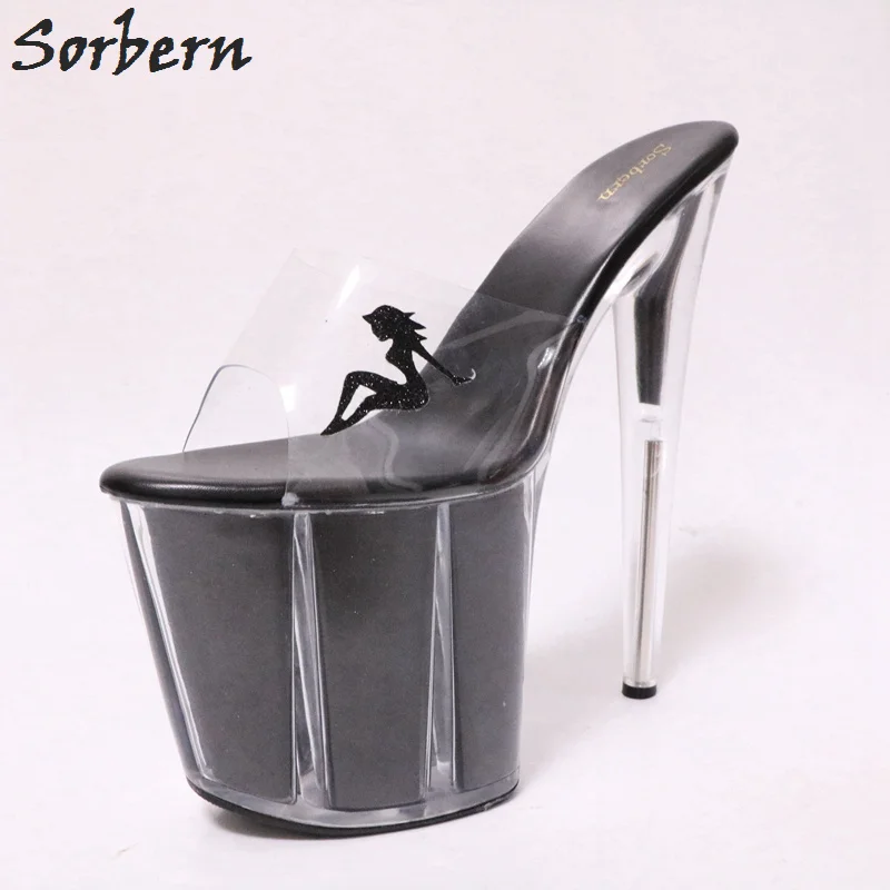 

Sorbern Black Transparent Spike High Heels Slippers Women Ladies Shoes Size 43 Runway Shoes Women Open Toe Heels Shoes Summer