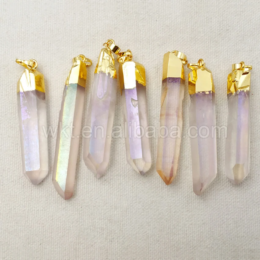 

WT-P996 5pcs/lot Charm Angel Aura Stone Pendant with 24k gold top,High quality stone spendant natural stone jewelry