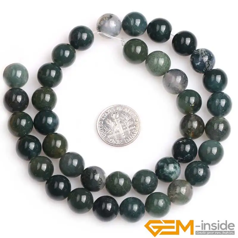 Natural Stone Green Moss Agates Round Bead For Jewelry Making Strand 15\