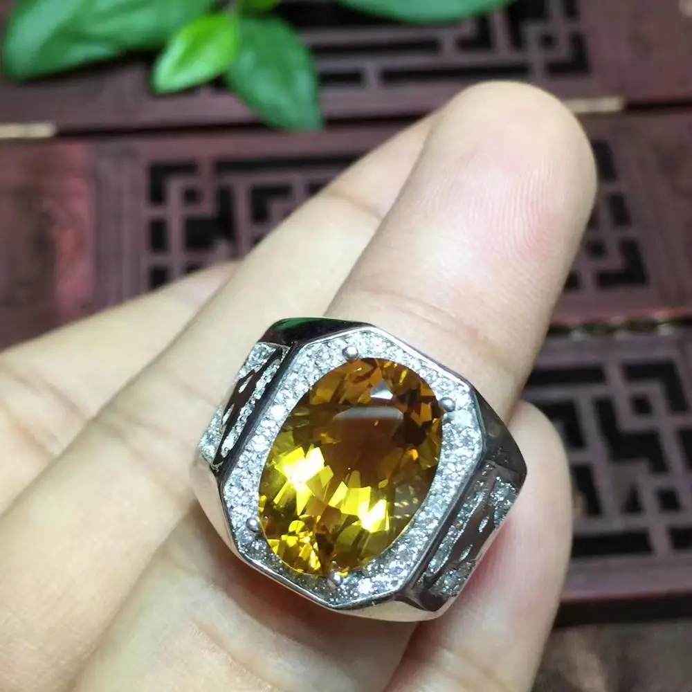 bull bright yellow natural citrine gem ring men ring jewelry 925 silver big size gem muscular power ring gift Christmas gift