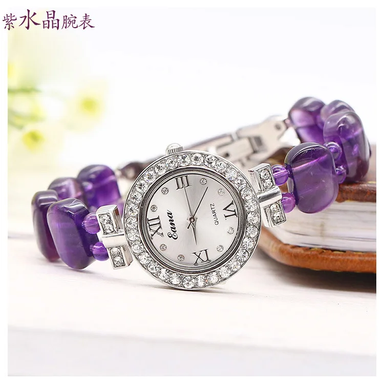 2019 Lady New fashionable Zircon Inlaid  Natural Amethyst Bracelet Quartz Watch