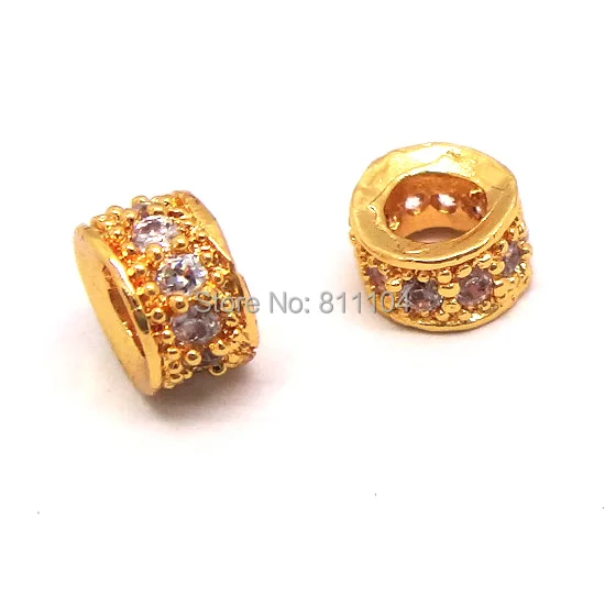 

5x4mm Gold Plated Micro Pave Brass Metal Zircon CZ Crystal European Charms Hollow Tube Spacer Beads Connectors DIY Findings