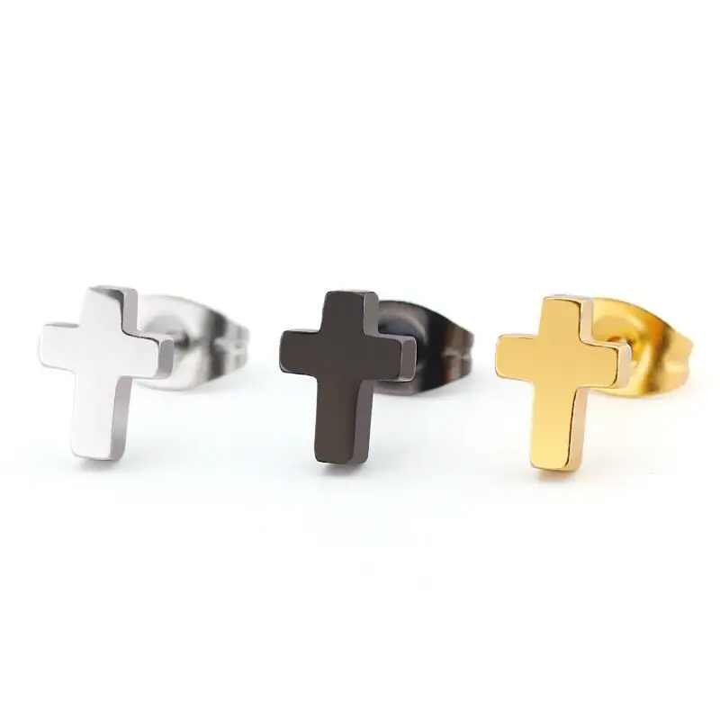 Wholesale Jewelry --Fashion Titanium Steel Small Cross Stud Earrings For Men Women Punk Jewelry