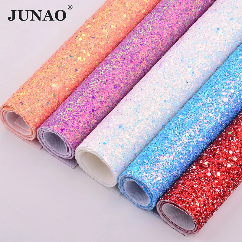 JUNAO 20x34cm Sewing Glitter AB Artificial Leather Trim Synthetic Sequins Fabric Paillette Fake Leather Jewelry Material for DIY