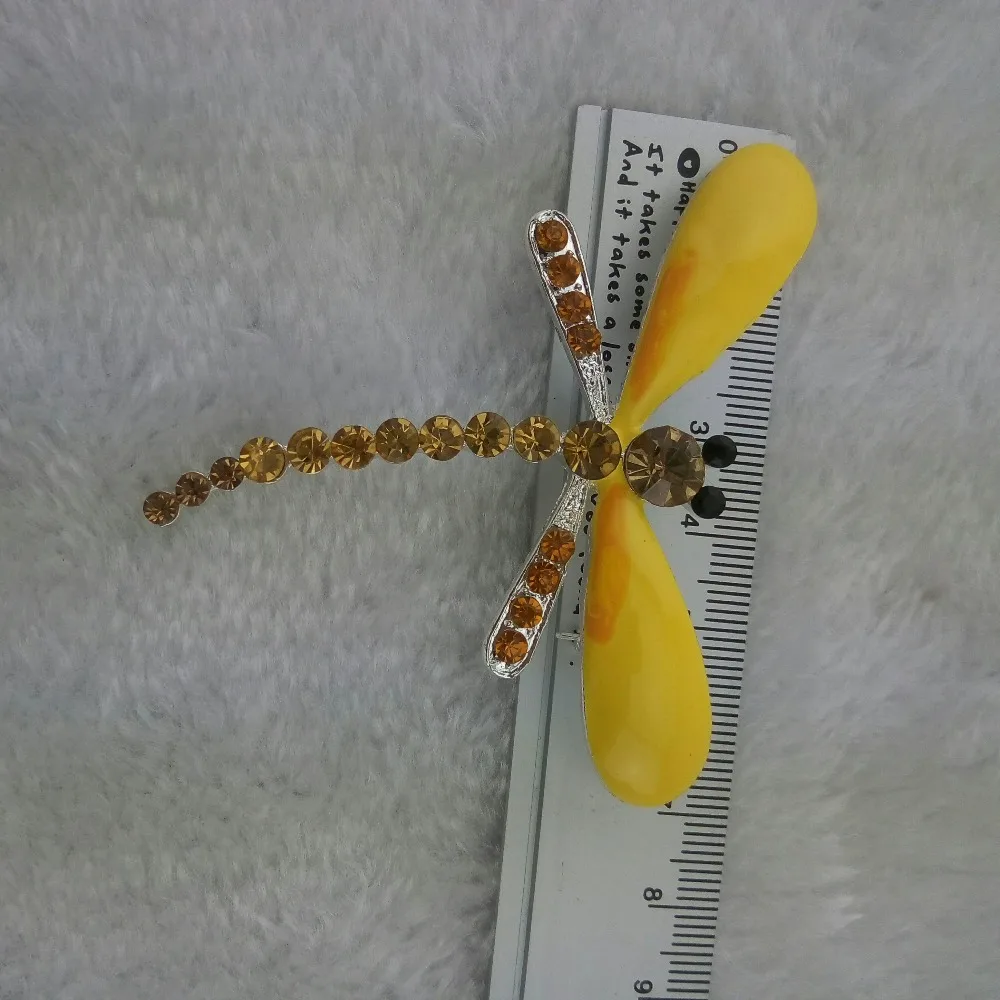 100pcs 70mm yellow enamel rhinestone dragonfly crystal animal brooch jewelry pin