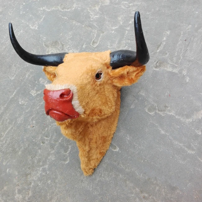 simulation yellow cattle's head large 55x38x50cm wall pandent polyethylene&furs cattle head model home decoration gift p00353