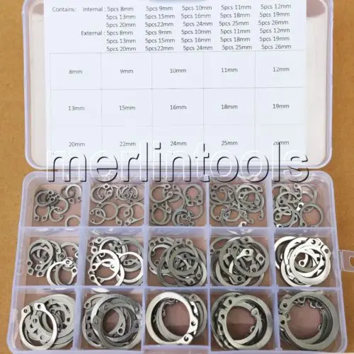 8mm - 26mm 304 Stainless Steel Circlip Retaining Ring Snap Ring Assortment Kit