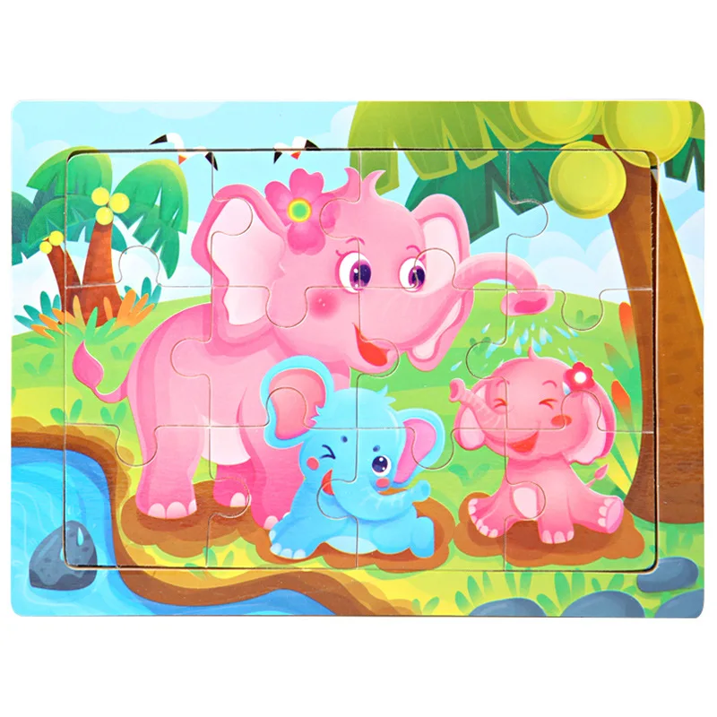 Wooden Toys 12 Pieces of Early Education Cartoon Animal Jigsaw Puzzle Wooden Pediatric Science Educational Toys for Children